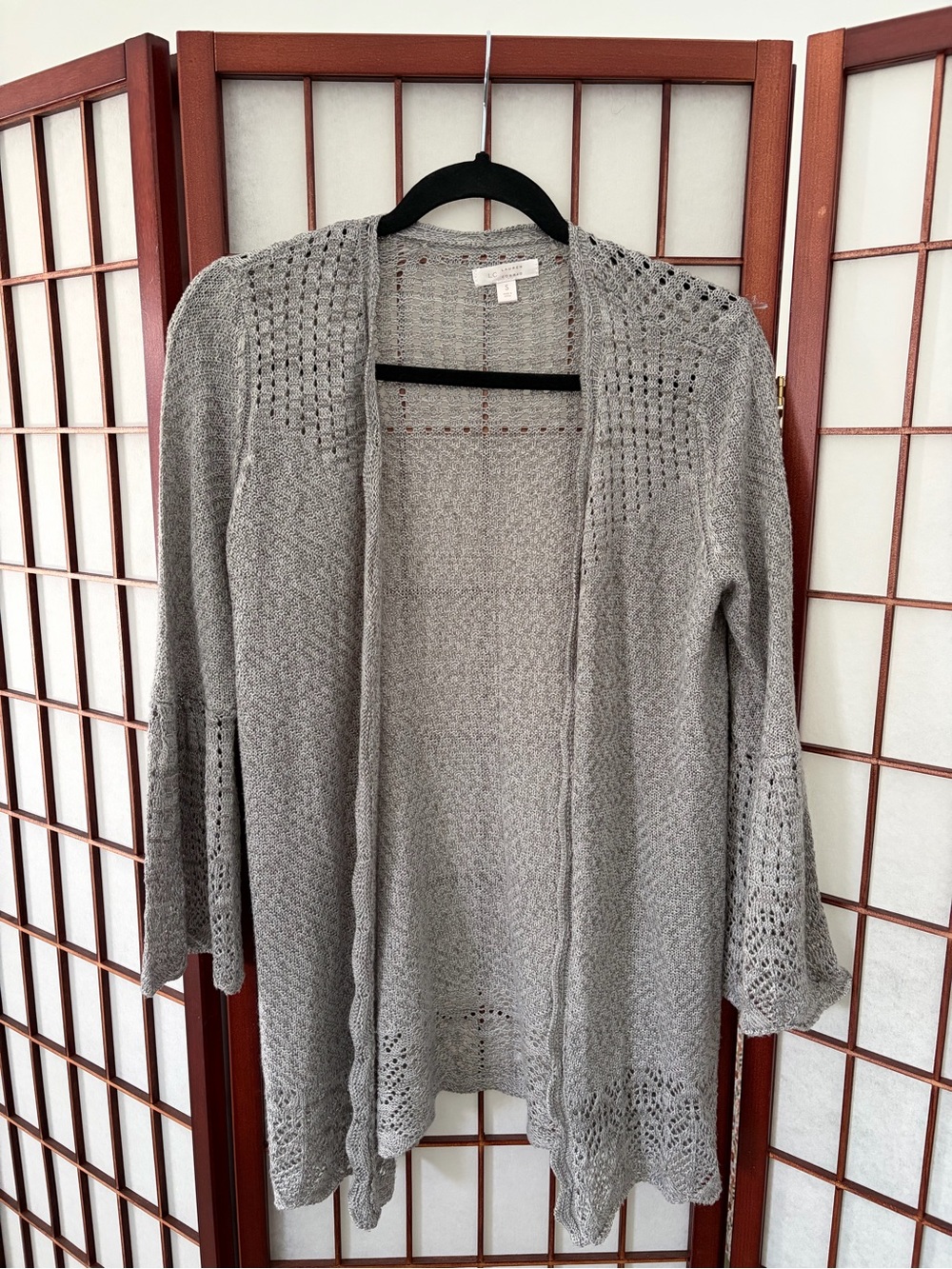 LC Lauren Conrad Open-Front Gray Lace-Knit Cardigan